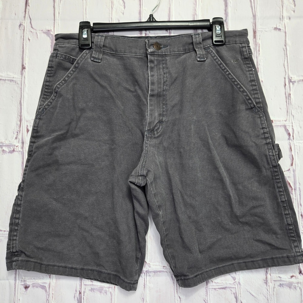 Wrangler Carpenter Shorts Gray Canvas Stretch Utility Workwear Casual Mens Sz 32